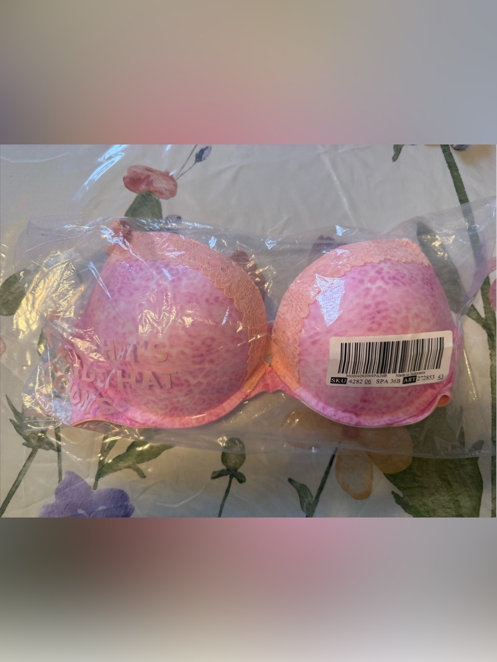PINK Super Push Pink & Orange Bra Size 36B